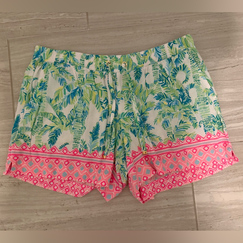Lilly Pulitzer Katia High Waist 5”inseam Shorts - Green and Pink